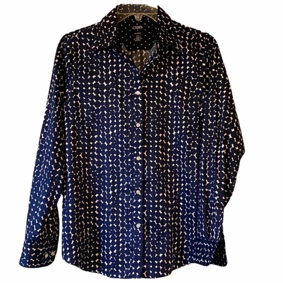 Chaps Polka Dot Button Down Top Blue & White Sz Small - Picture 1 of 6